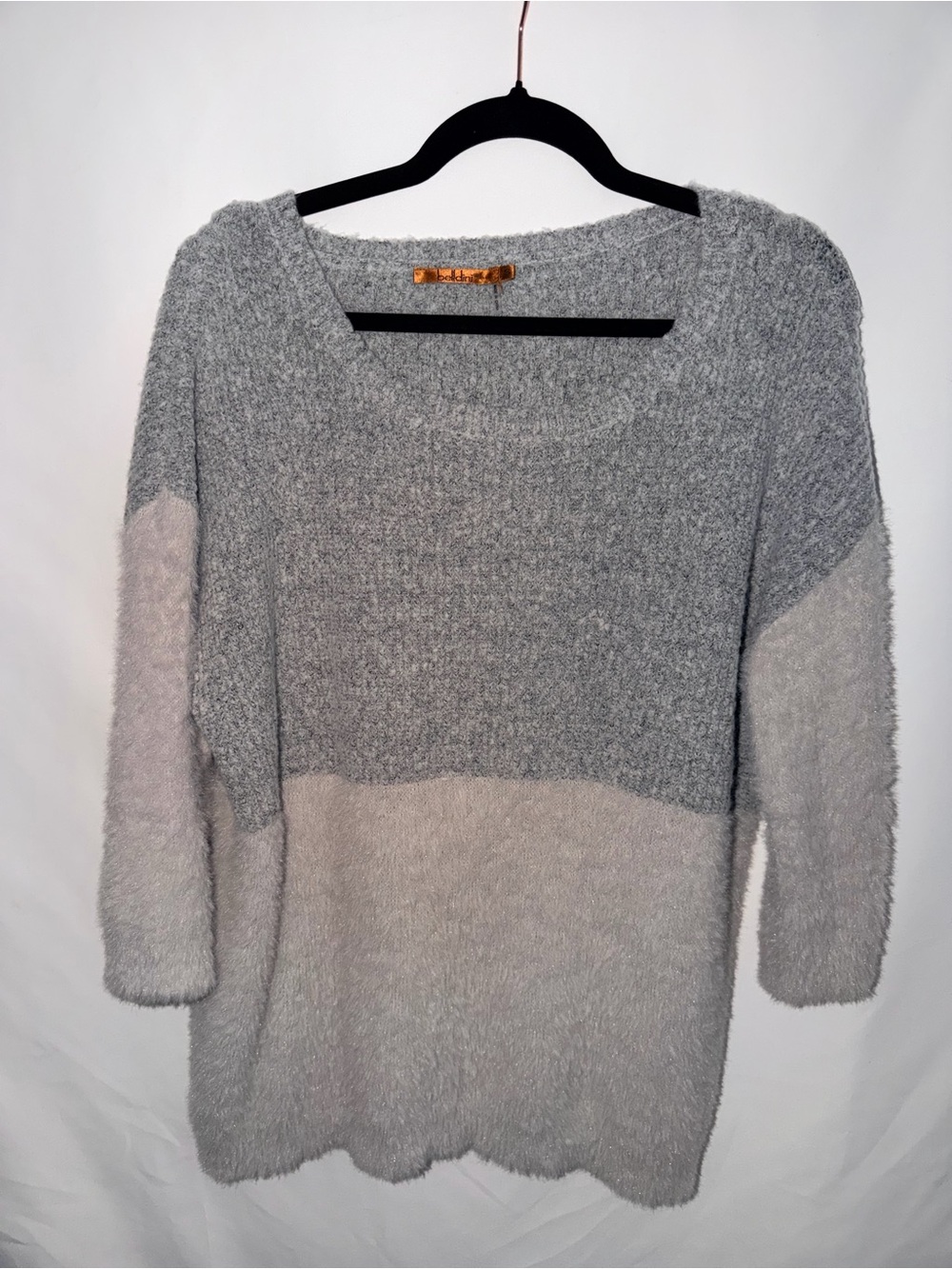 Belldini Two-Tone Gray Scoop Neck Sweater